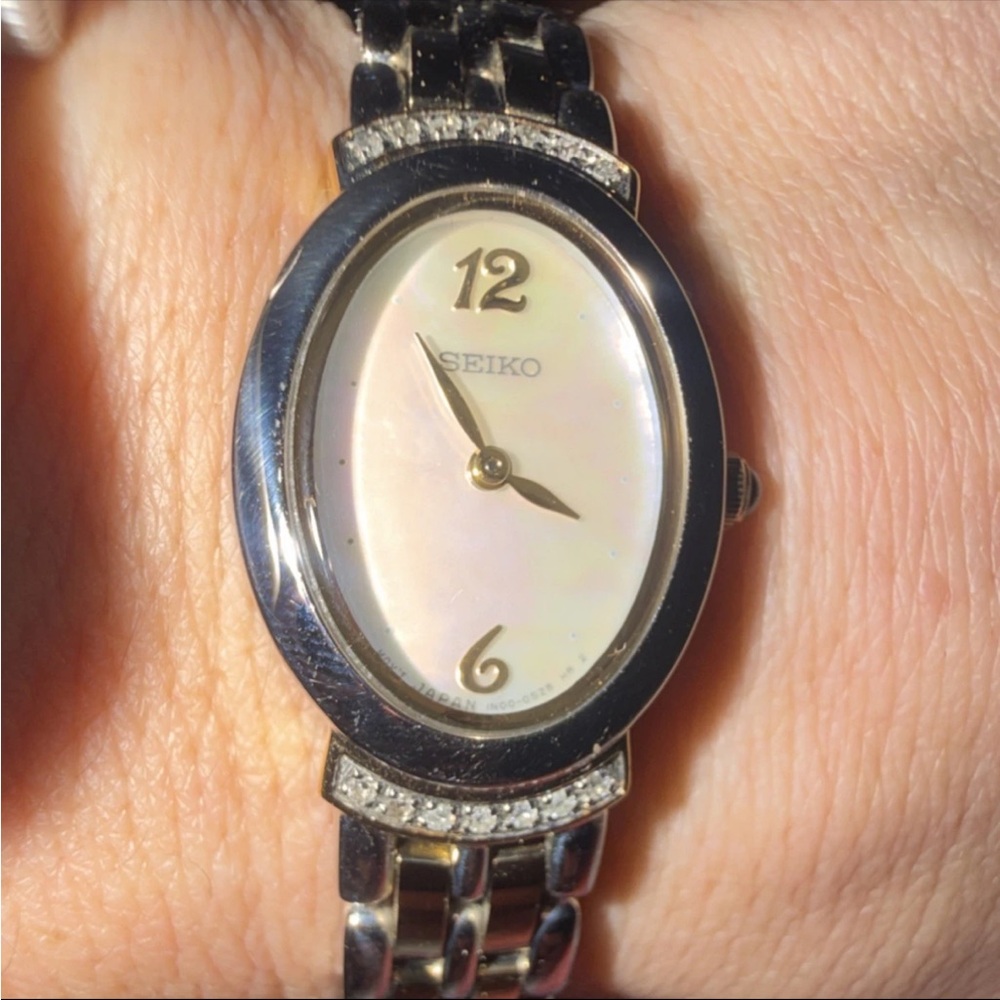 Seiko Silver-tone Oval Watch with Mother-of-Pearl Dial